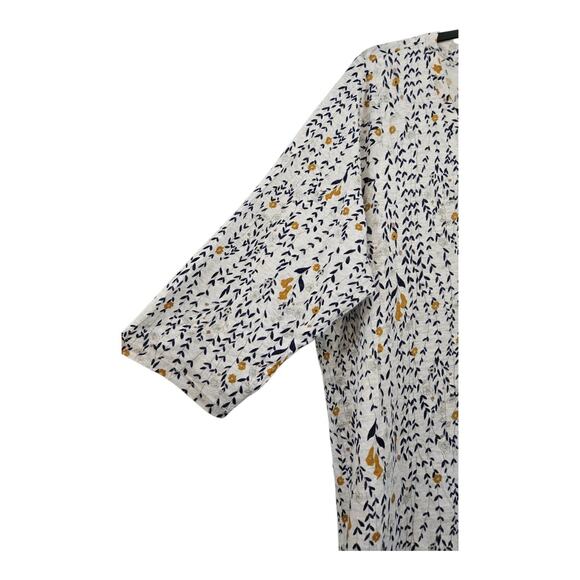Rachel Zoe Womens 1X Top Blouse 100% Linen V-Neck 3/4 Sleeve Floral White Blue - Picture 3 of 6
